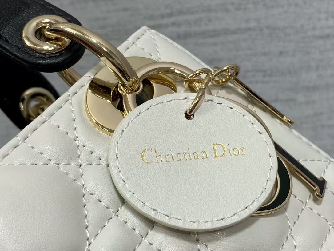 Lady Dior Medium – Quilted Cannage Leather Bag with Contrast Handle
