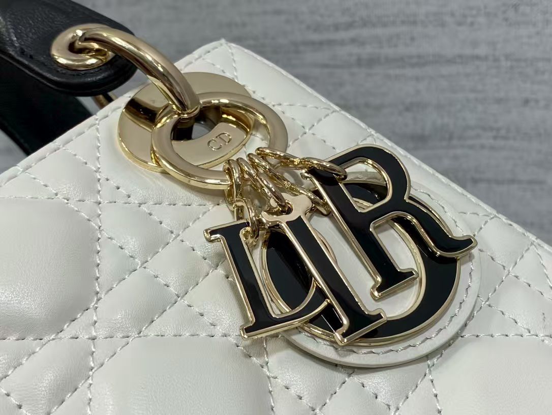 Lady Dior Medium – Quilted Cannage Leather Bag with Contrast Handle